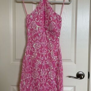 Tina Sequin Halter Bodycon Mini Dress (Pink) from Windsor
